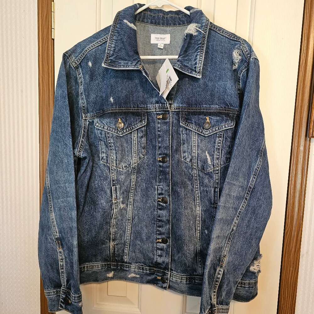 Distressed Denim Button Up Jacket